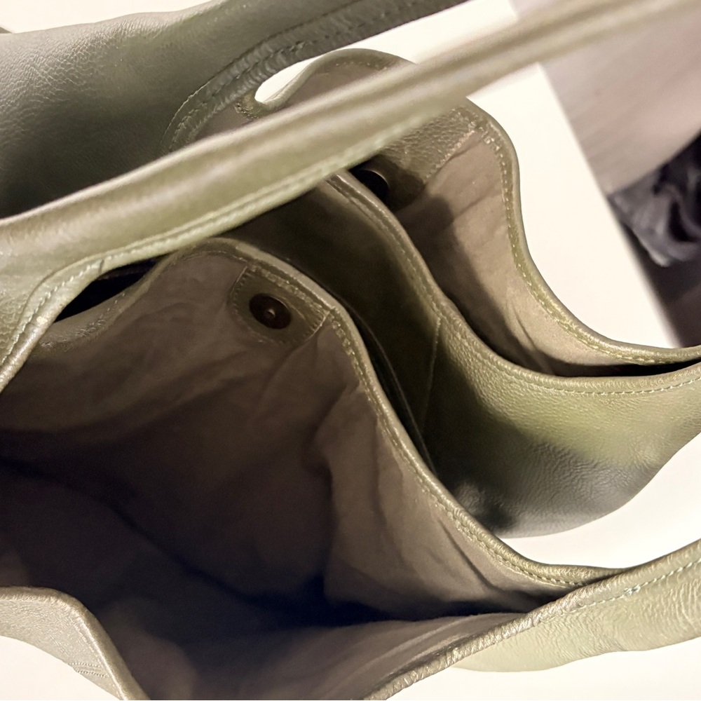 Boho Olive Green Leather Tote Bag - Picture 5 of 7